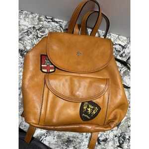 Pratesi Firenze Italy Heavy Leather Backpack Handmade Italy Cognac Tan Medium
